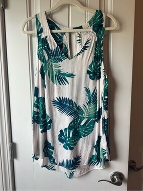 Old Navy White Tank Top with Green Tropical Leaf Print